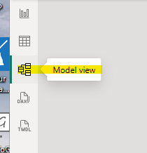 An illustration of the Model view icon in Power BI, highlighted in yellow on the left sidebar.